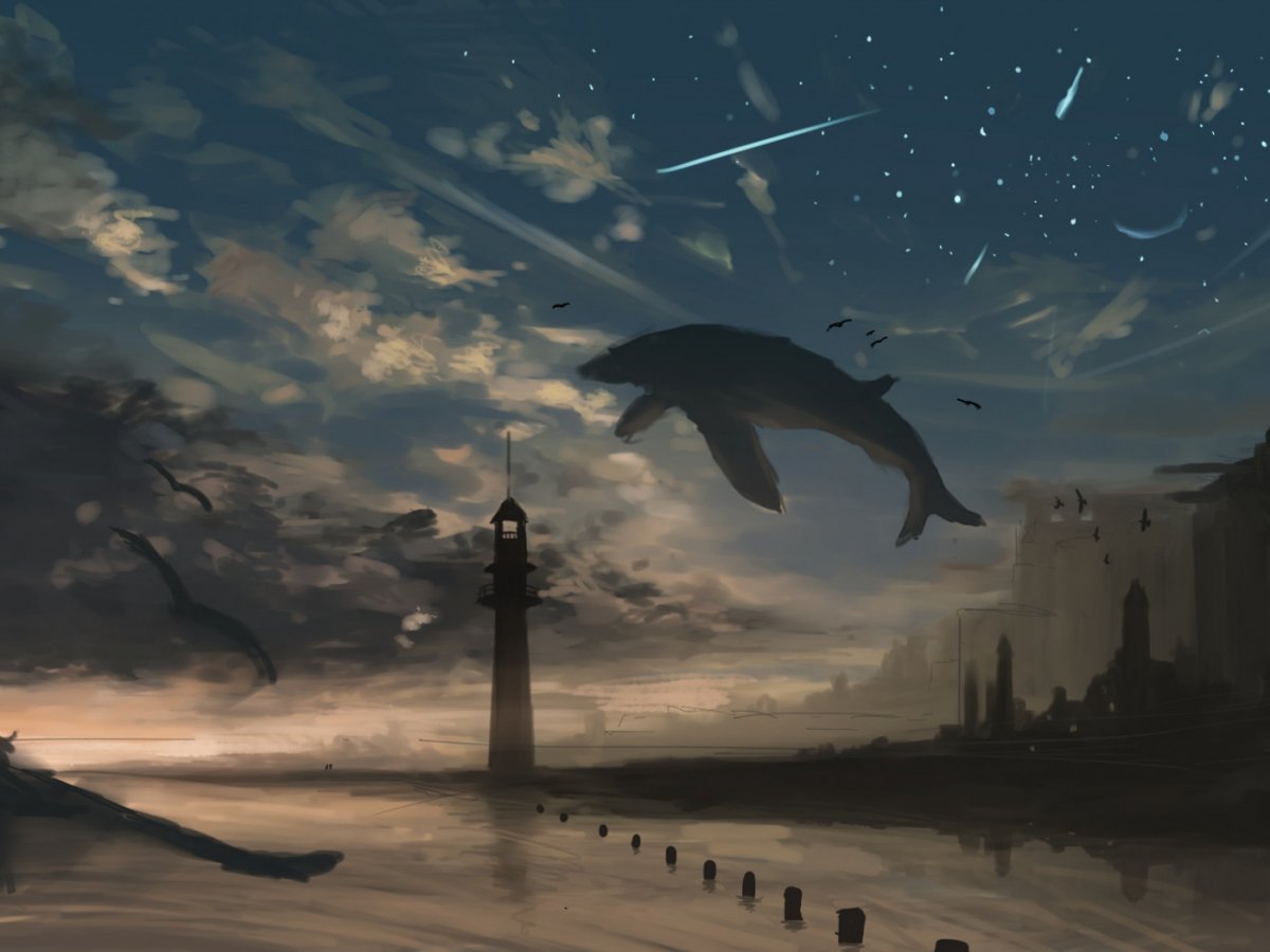 Кит в небе арт