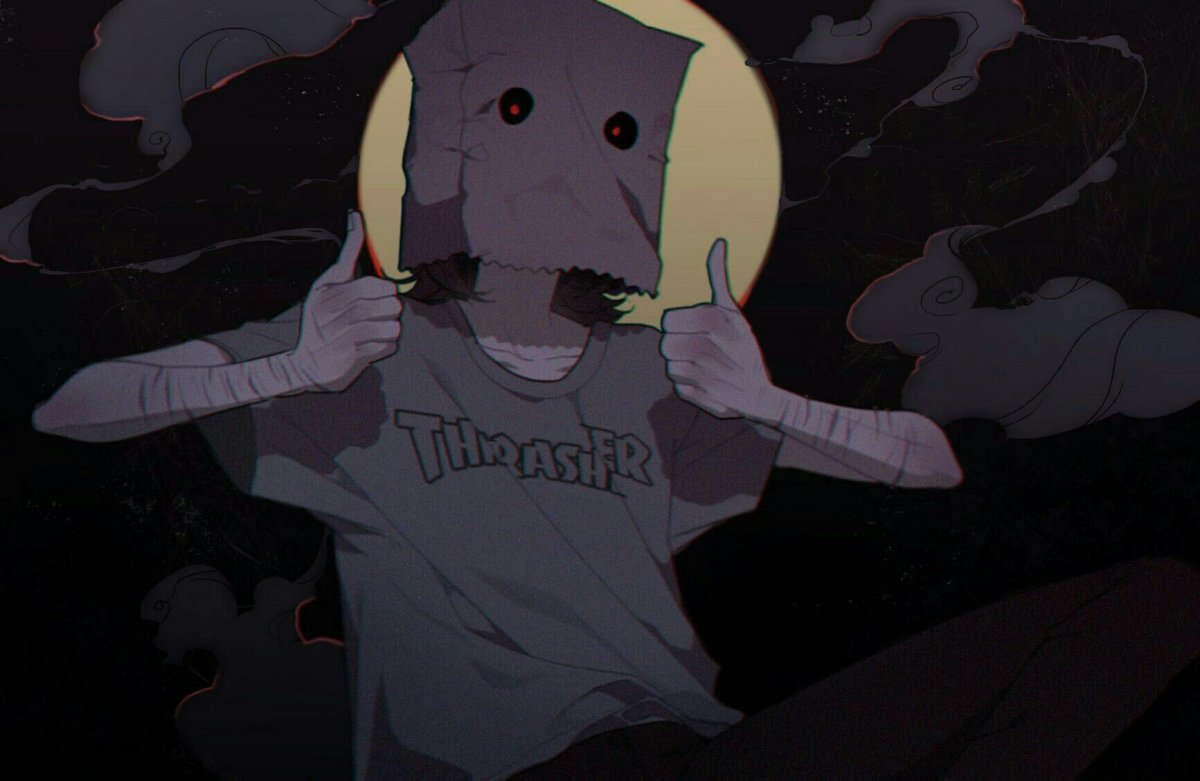 Аниме парень с пакетом на голове