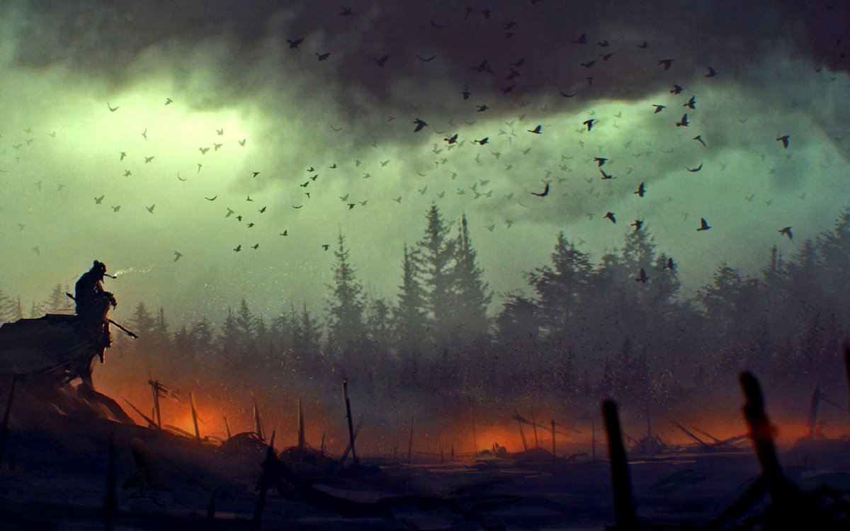 Одинокий воин на поле битвы