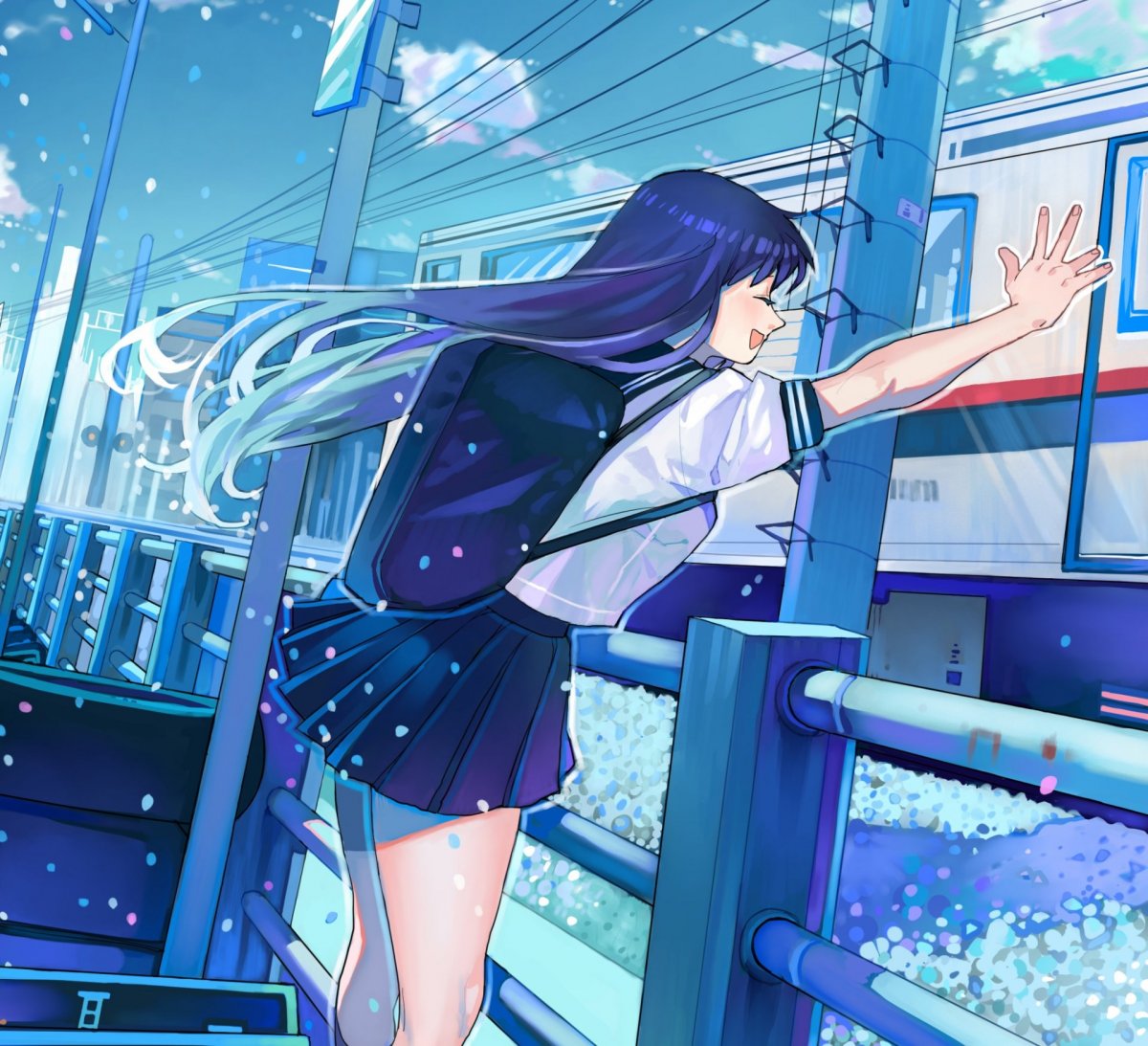 Аниме девушки в синей школьной форме