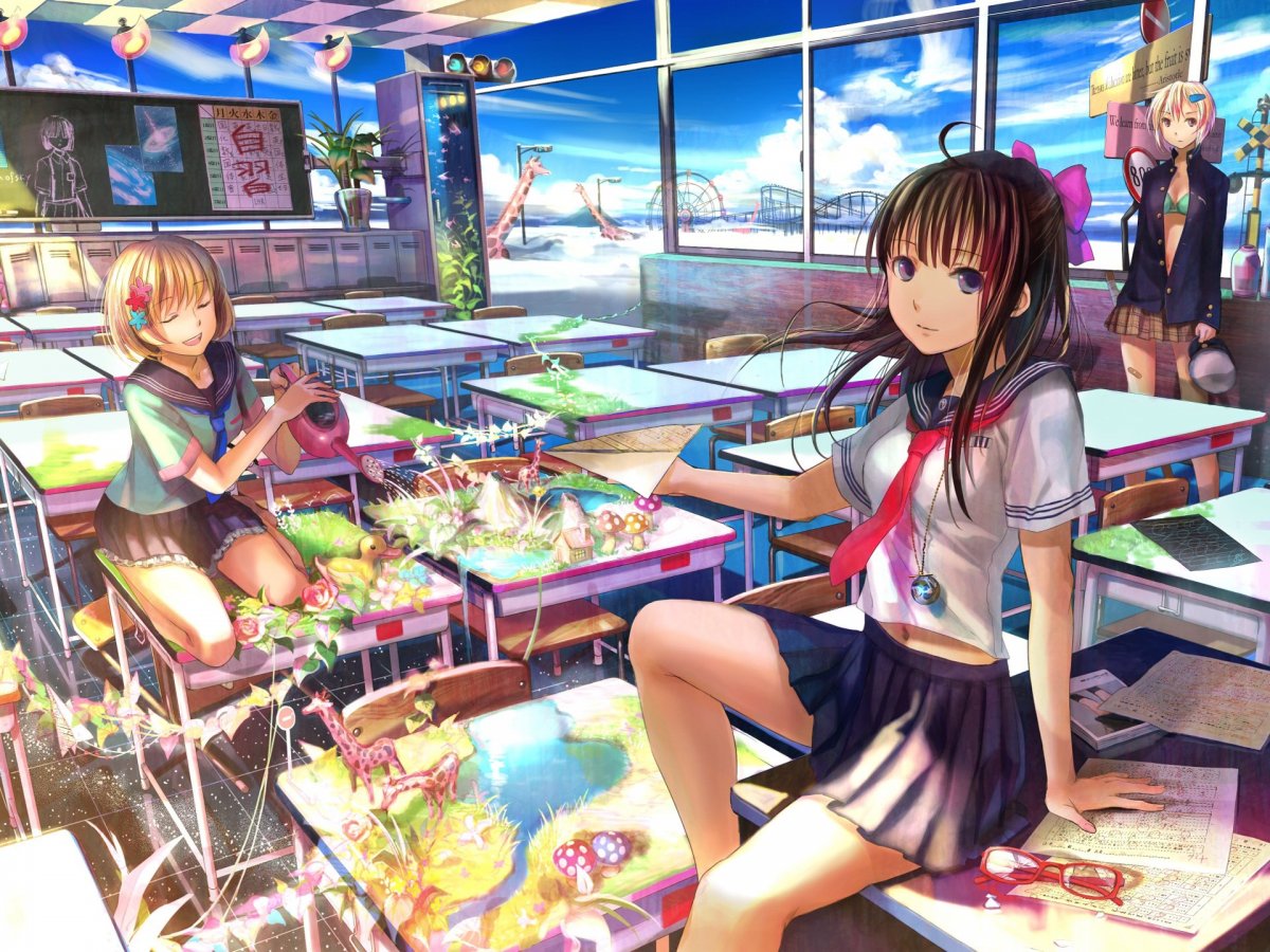 Аниме девочка в школе