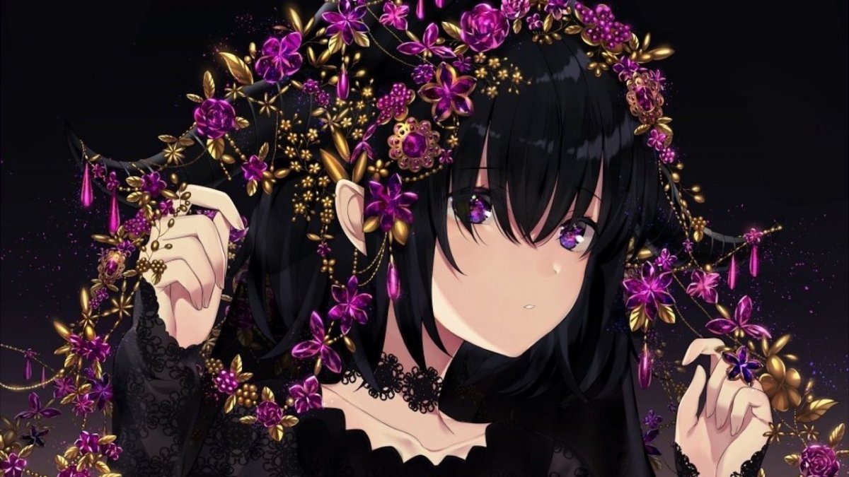 Девушка с фиолетовыми глазами и черными волосами