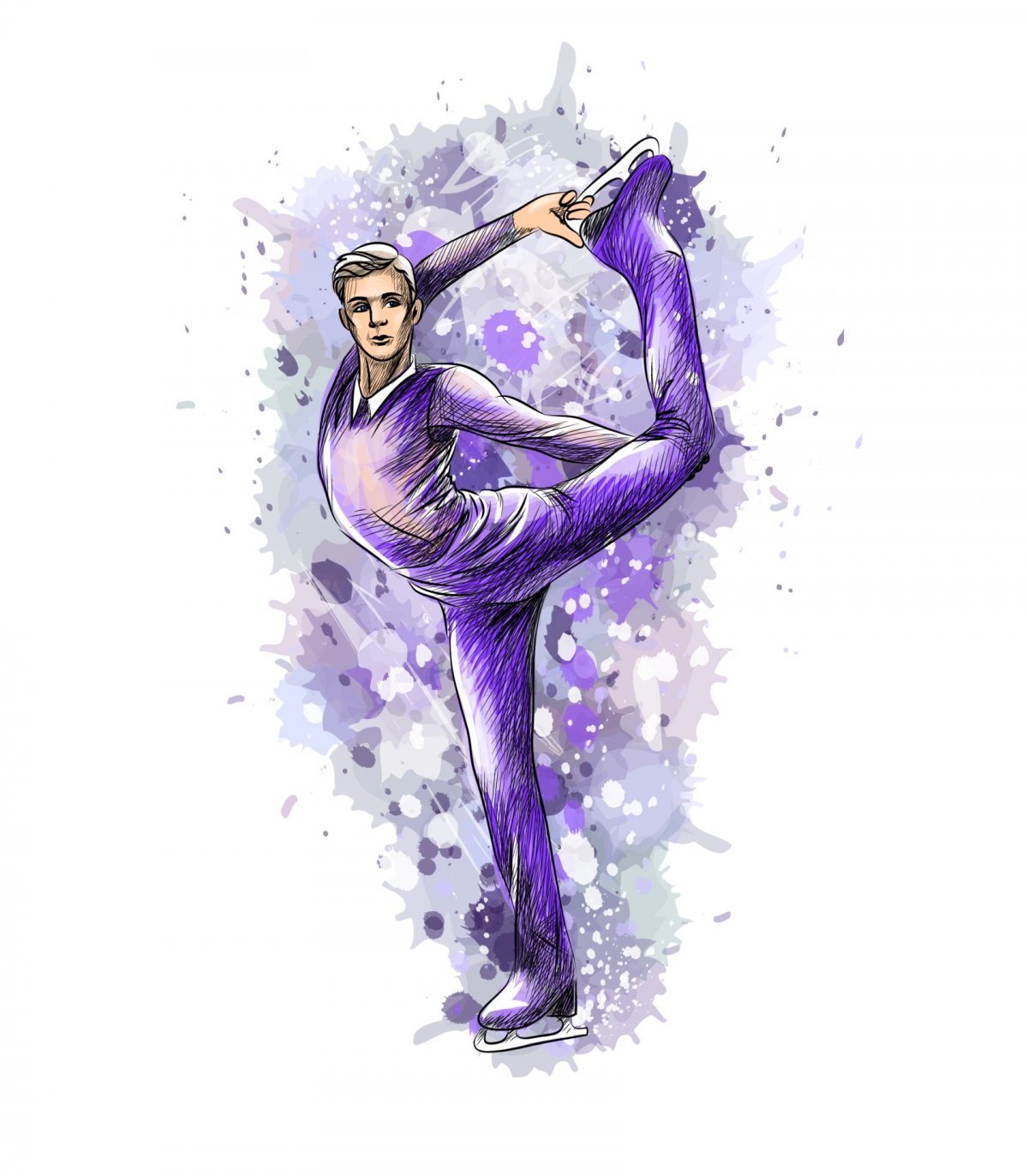 Фигуристы на льду акварель