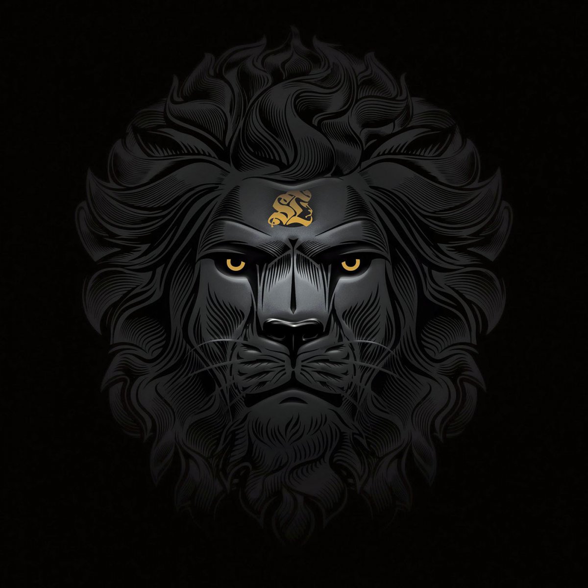 Белый Лев на черном фоне