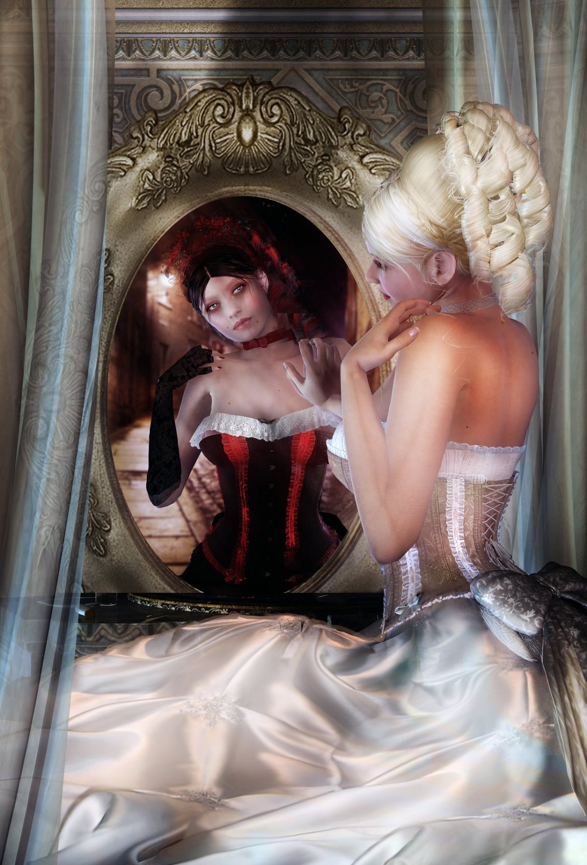 Отражение девушки в зеркале