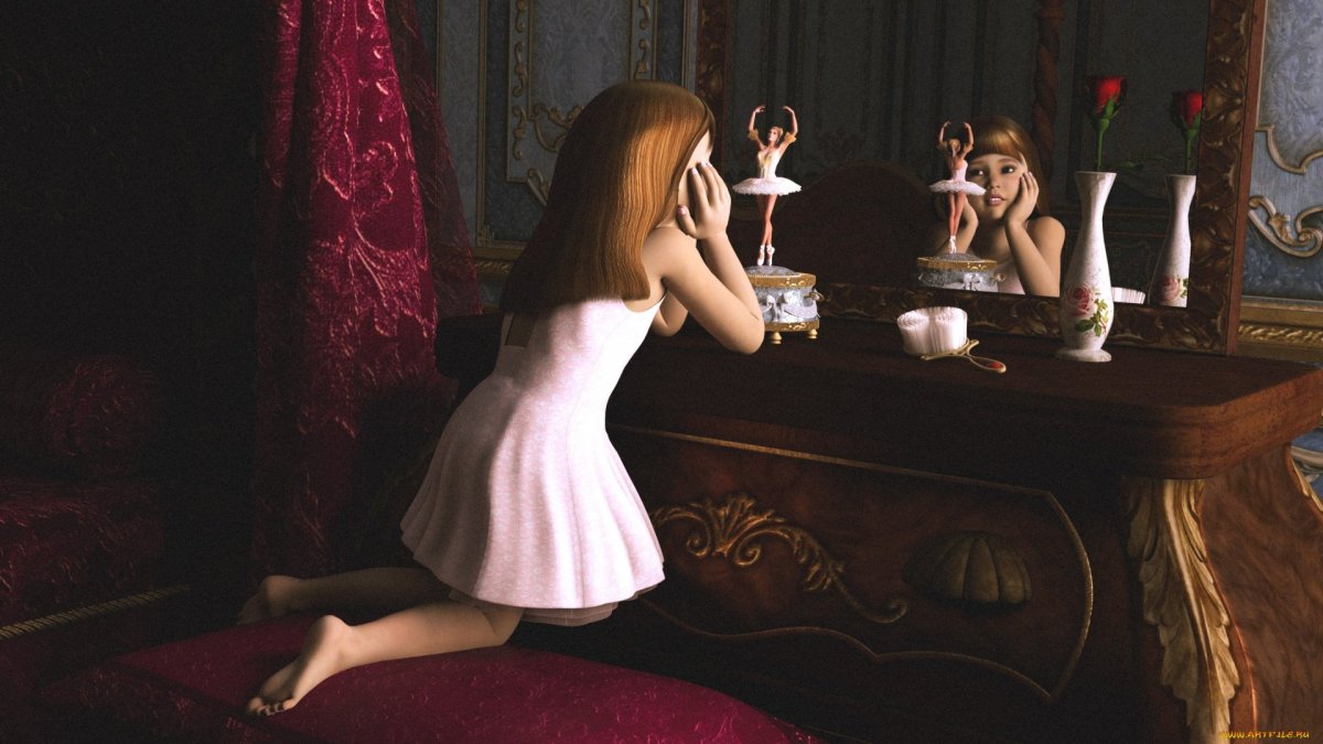 Девушка у зеркала арт