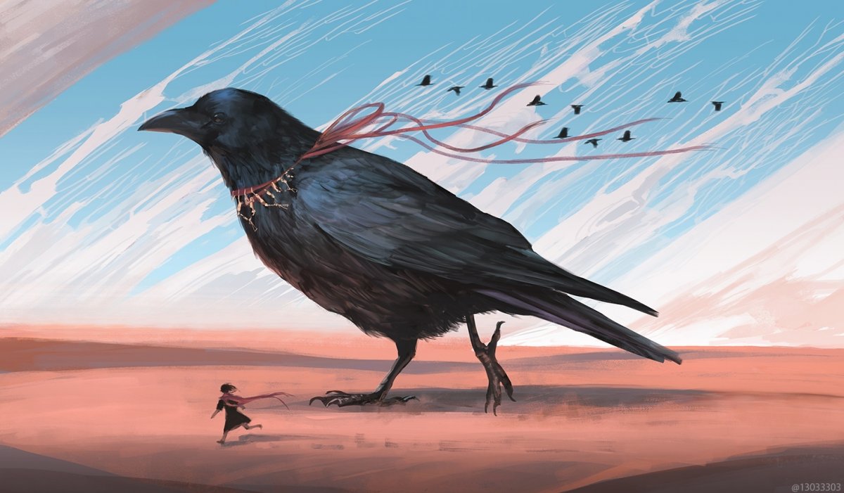 Гигантский ворон Corvus fuscicapillus