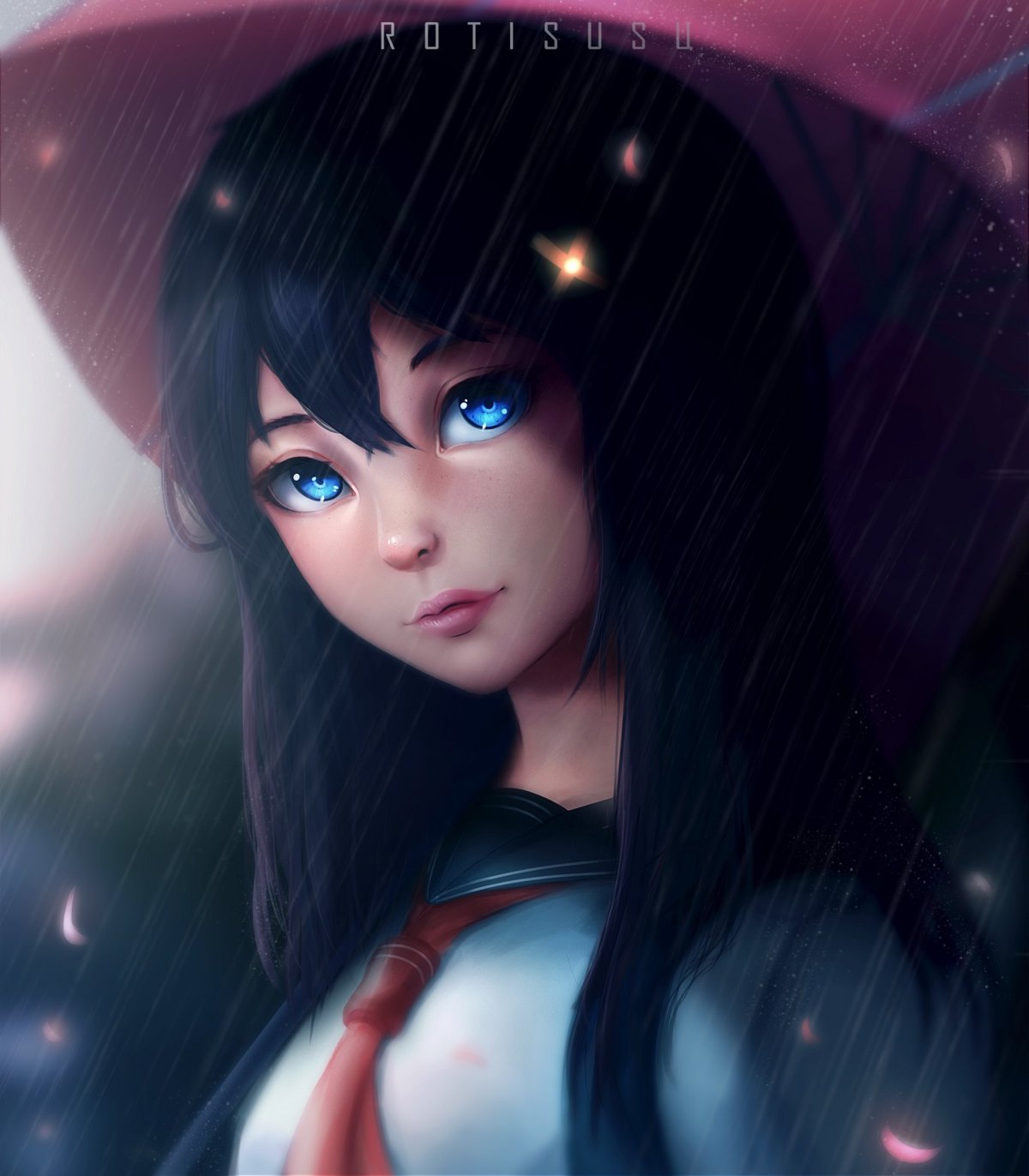 Брюнетка с голубыми глазами арт
