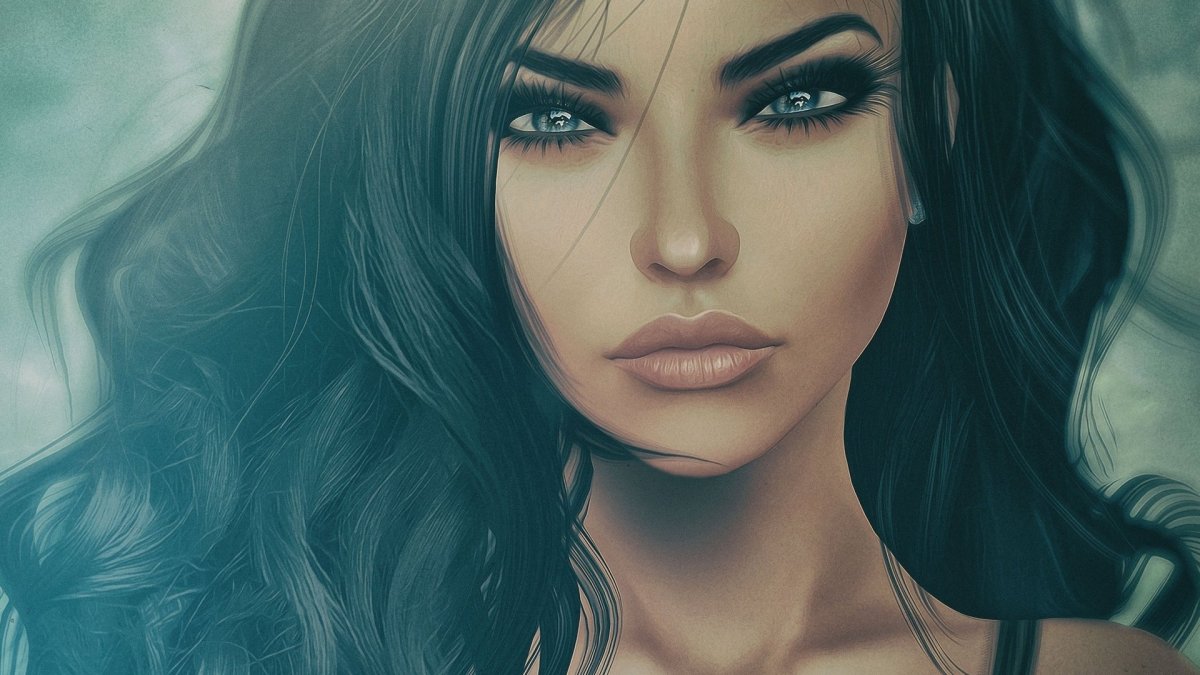 Черноволосая девушка с голубыми глазами