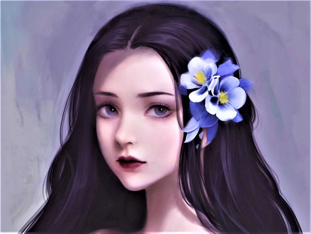 Девушка с черными волосами рисунок