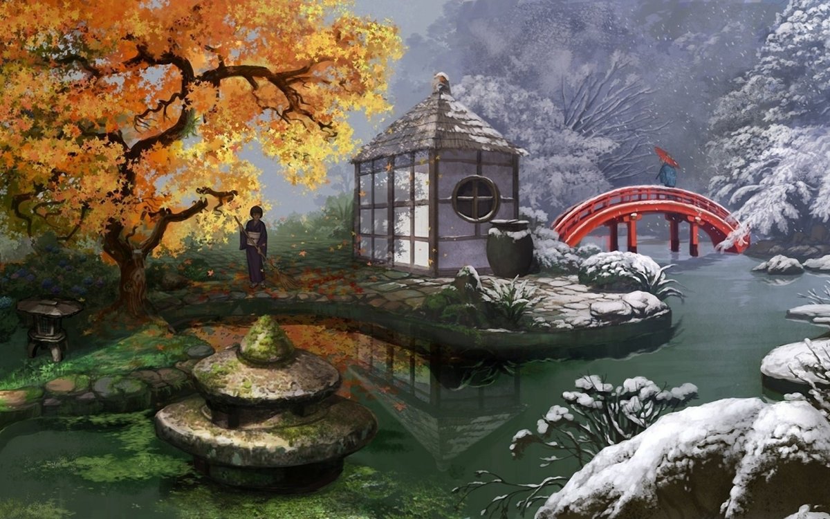 Японский сад пейзаж