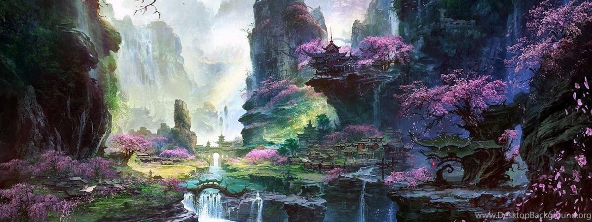 Картинки аниме природа водопад и Сакура