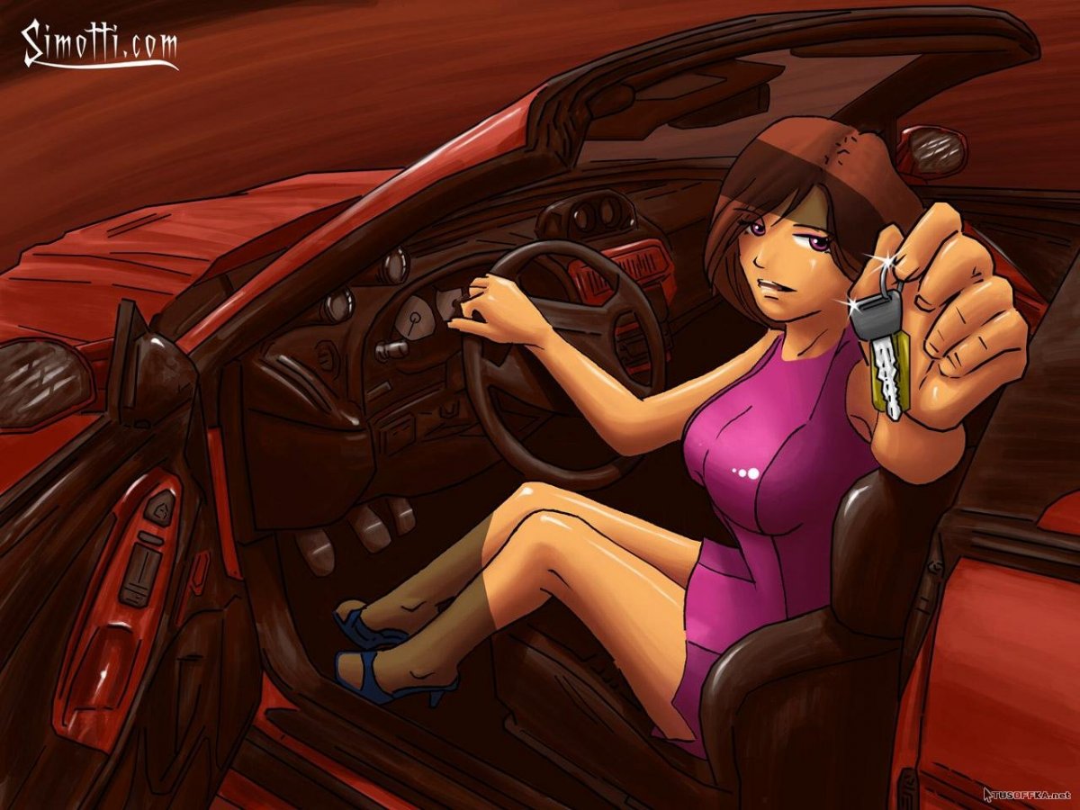 Аниме девушка за рулем машины