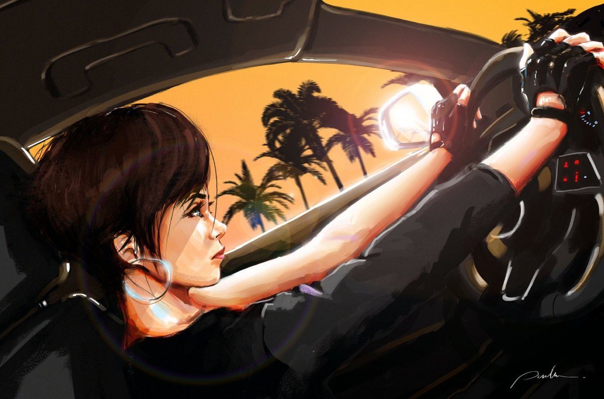 Девушка в машине арт