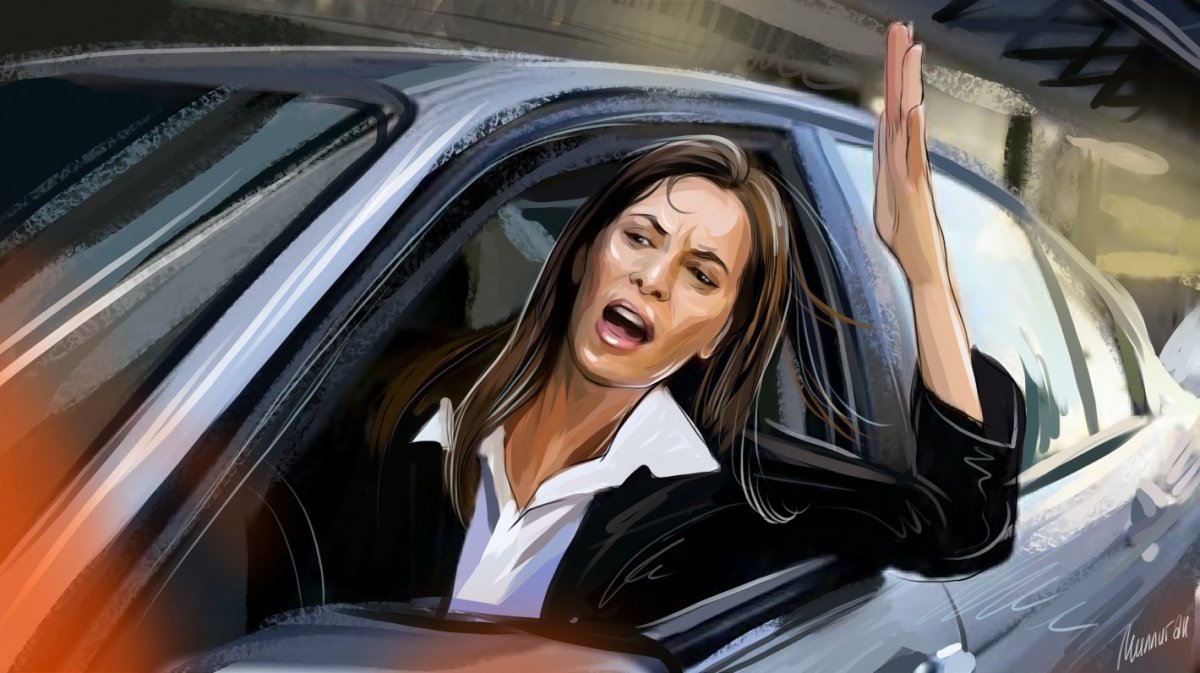 Женщина за рулем рисунок