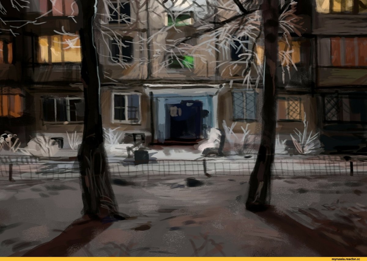 Подъезд зимой арт