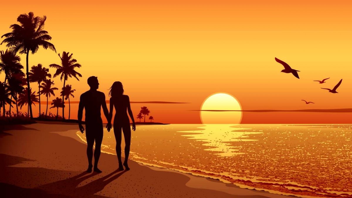 Силуэт пары на пляже