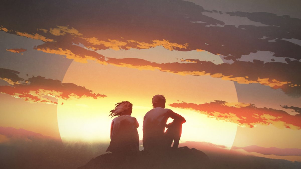 Человек сидит на закате арт