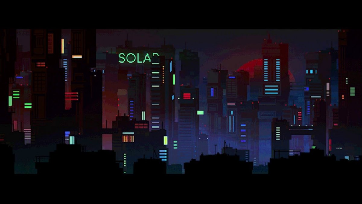 Пиксельный киберпанк город