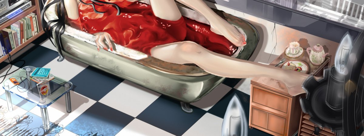 Ванная комната аниме девушка