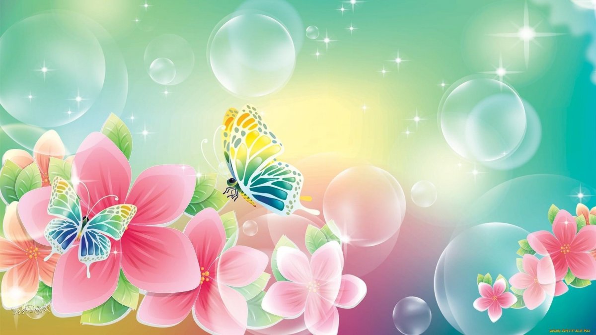 Фон с бабочками и цветами