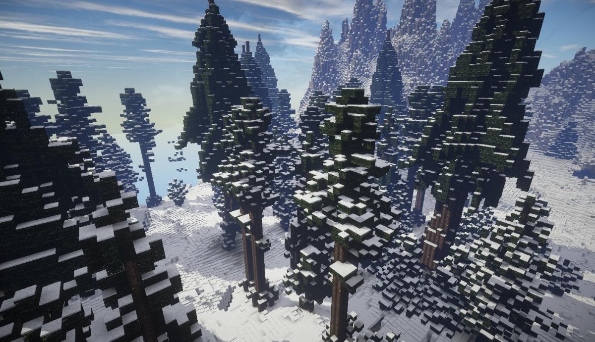 Зимний лес майнкрафт