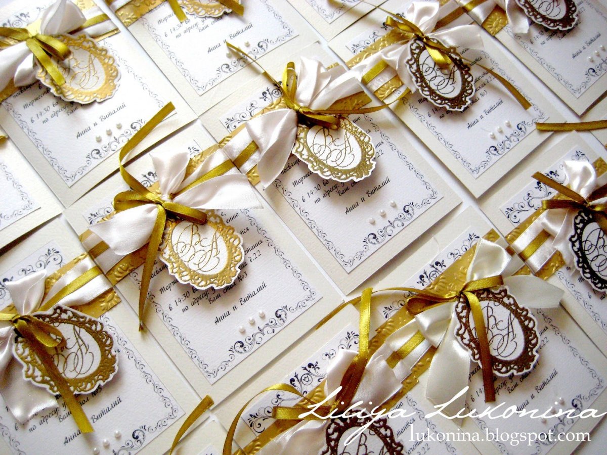 Пригласительные на свадьбу бело золотые