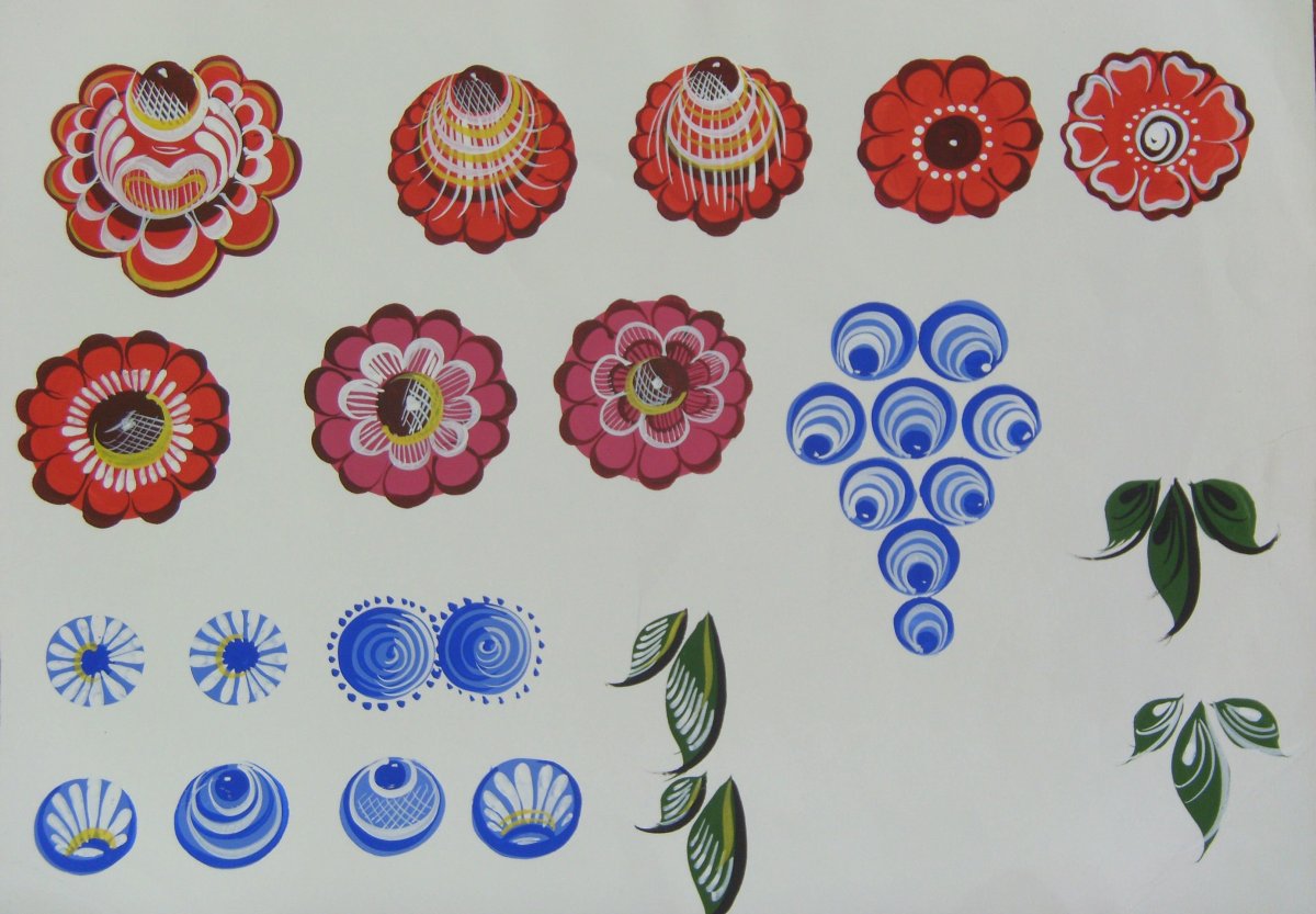 Городецкая роспись орнаментальная полоса