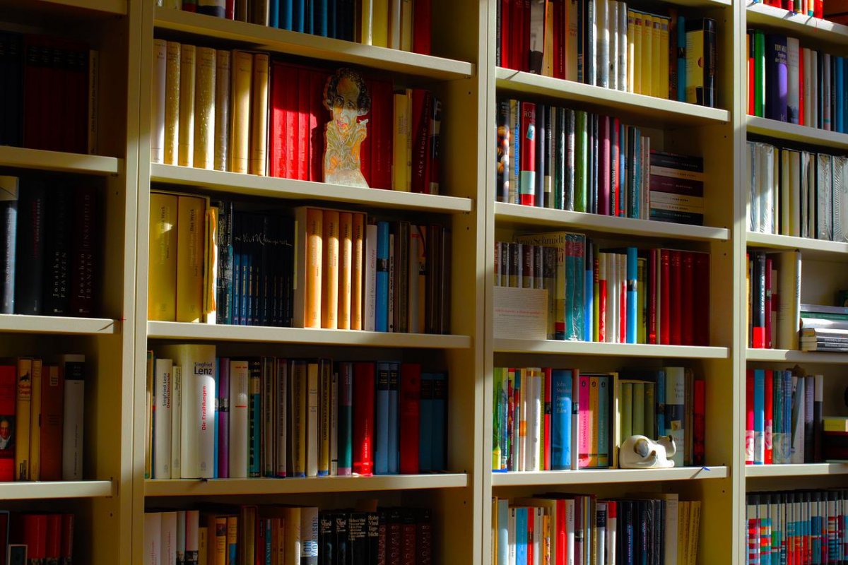 Полка с книгами в библиотеке