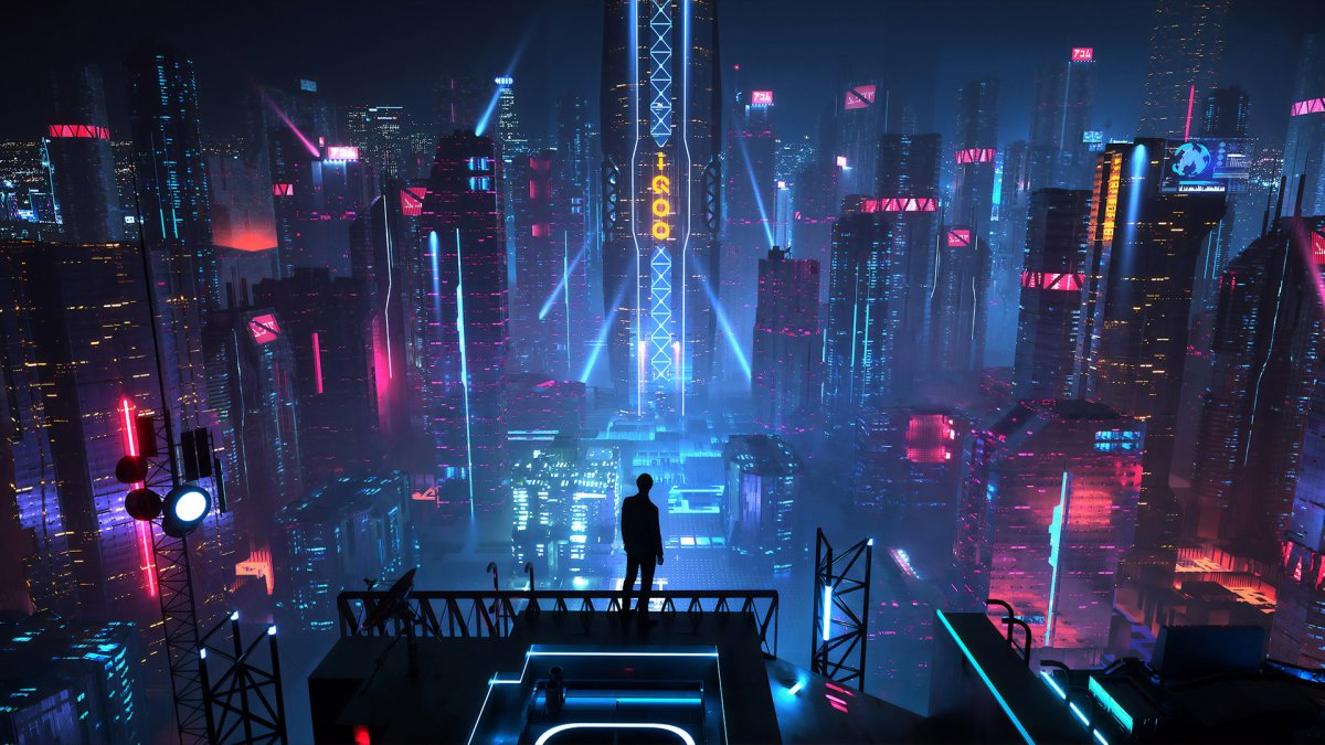 Cyberpunk 2077 город 4k Neon
