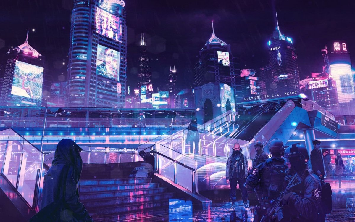 Cyberpunk 2077 город 4k Neon