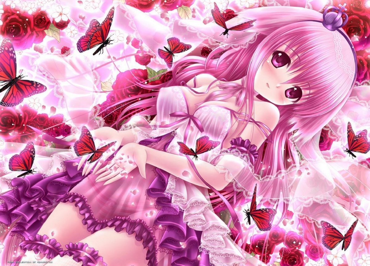 Розовая девочка аниме