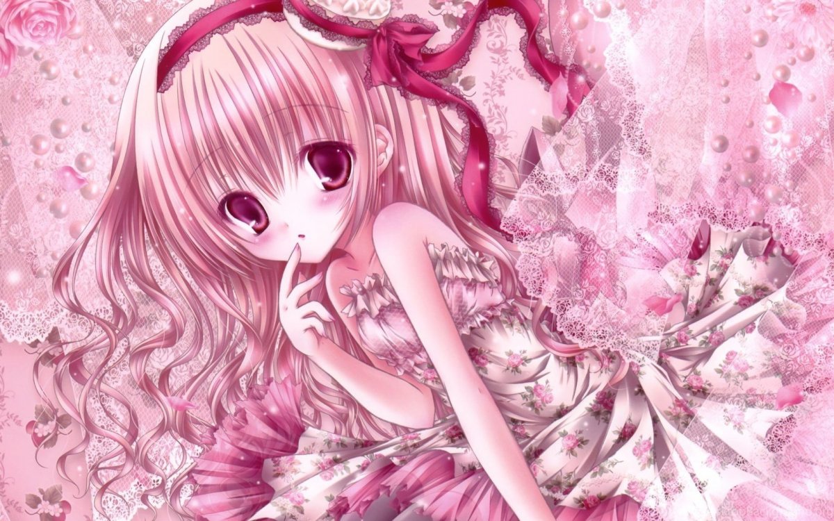 Аниме девушка на розовом фоне