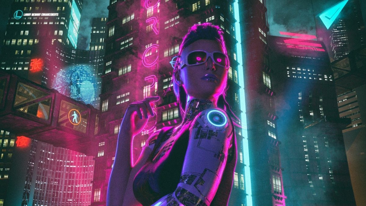 Cyberpunk 2077 город неон