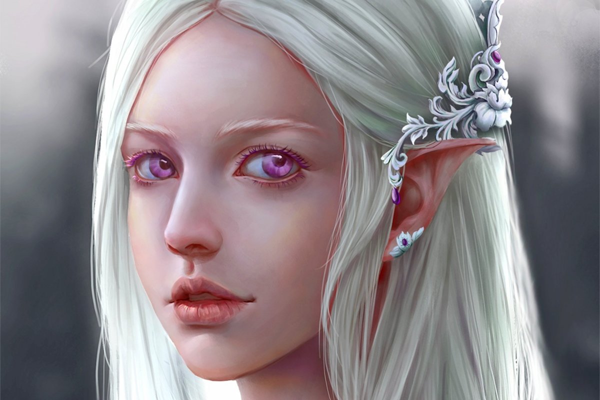 Эльфийка с белыми волосами арт