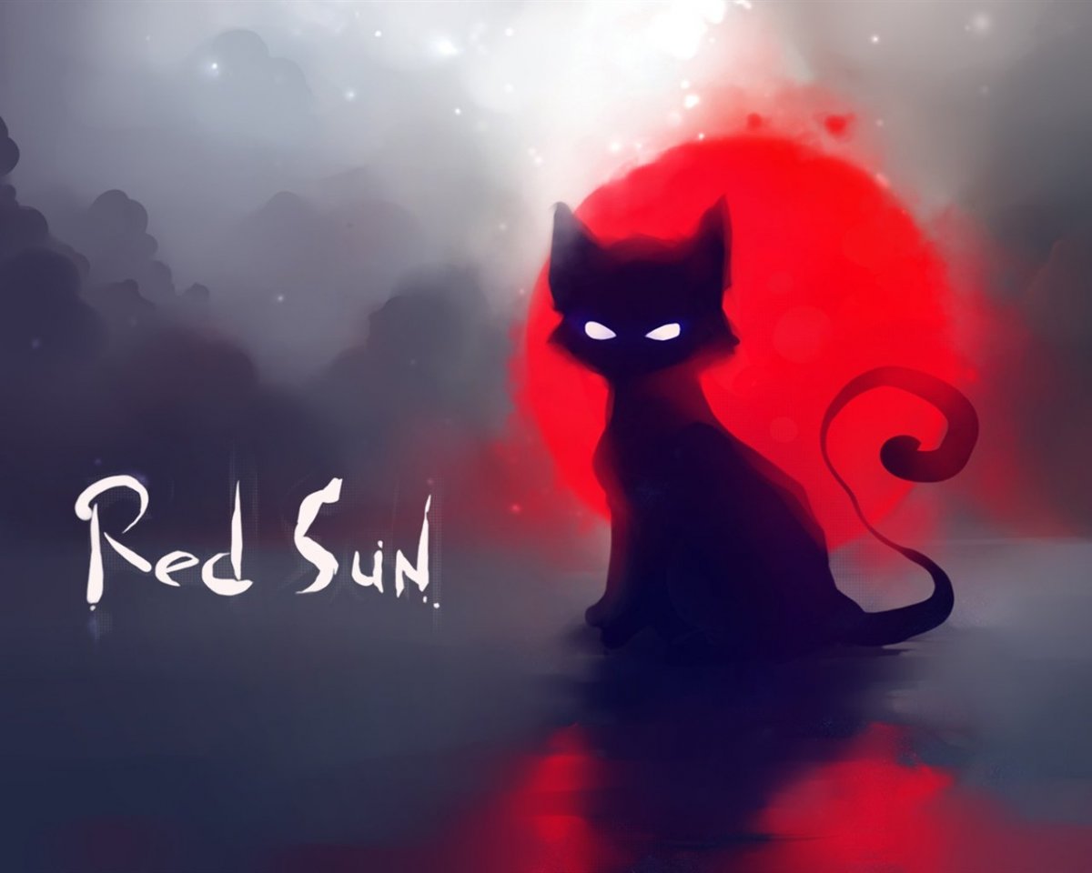 Чёрная кошка с красными глазами