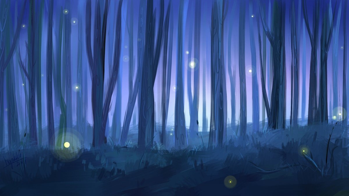 Аниме фон лес ночью