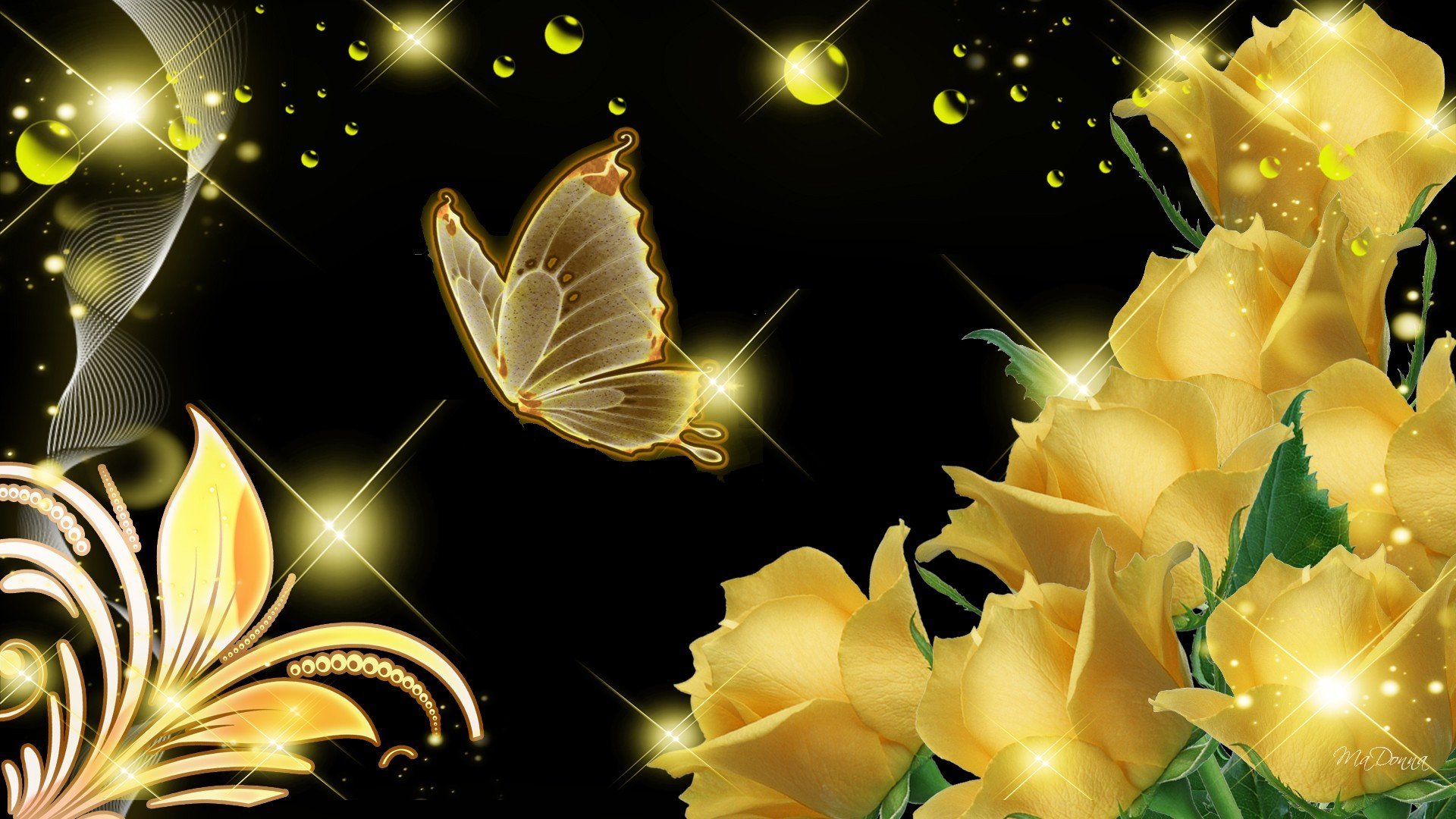 Анимация живых обоев. Золотые цветы живые. Золотая бабочка. Мерцающие картинки на рабочий стол. Золотые бабочки на черном фоне.