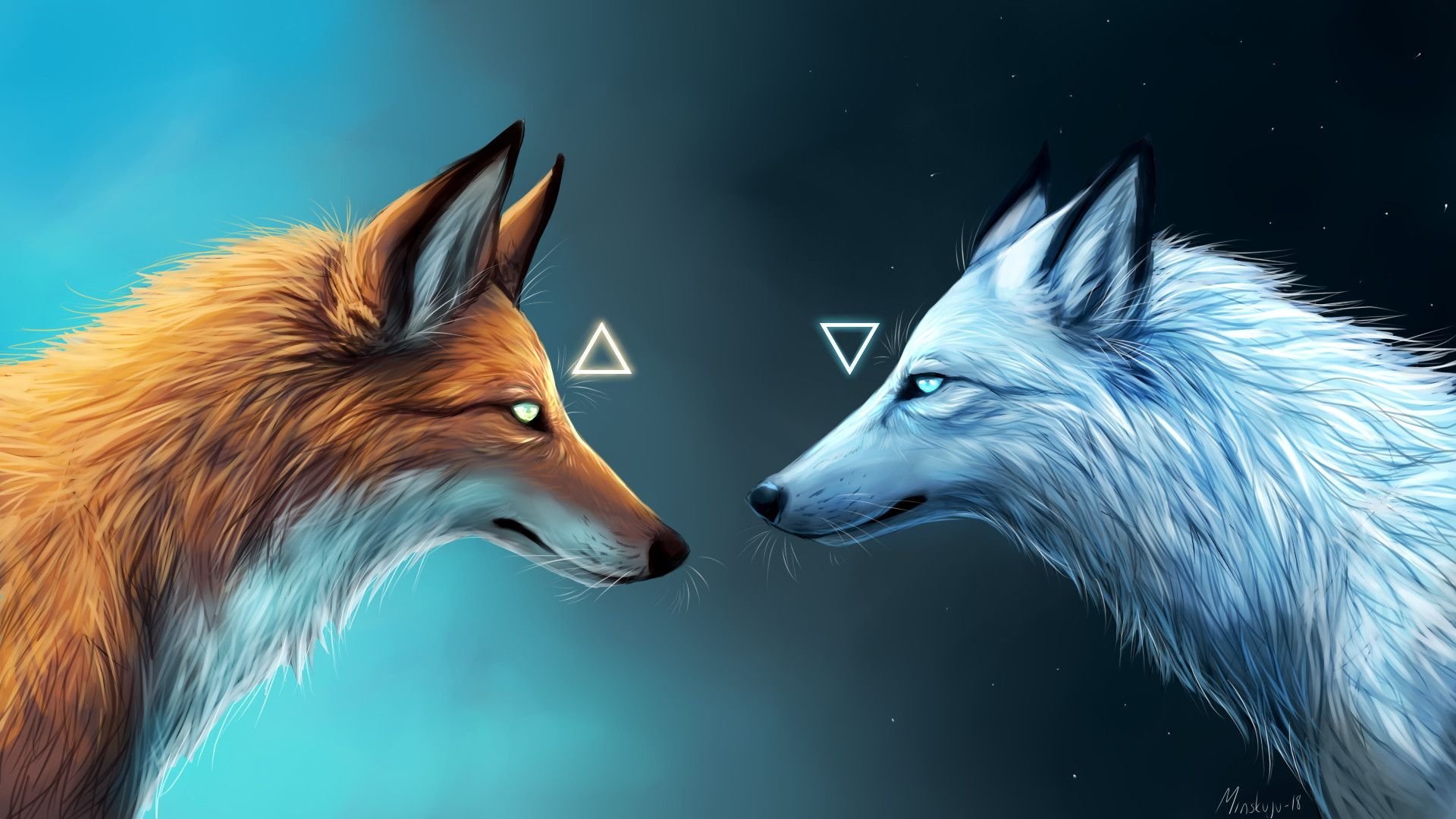 Лиса и волк обои
