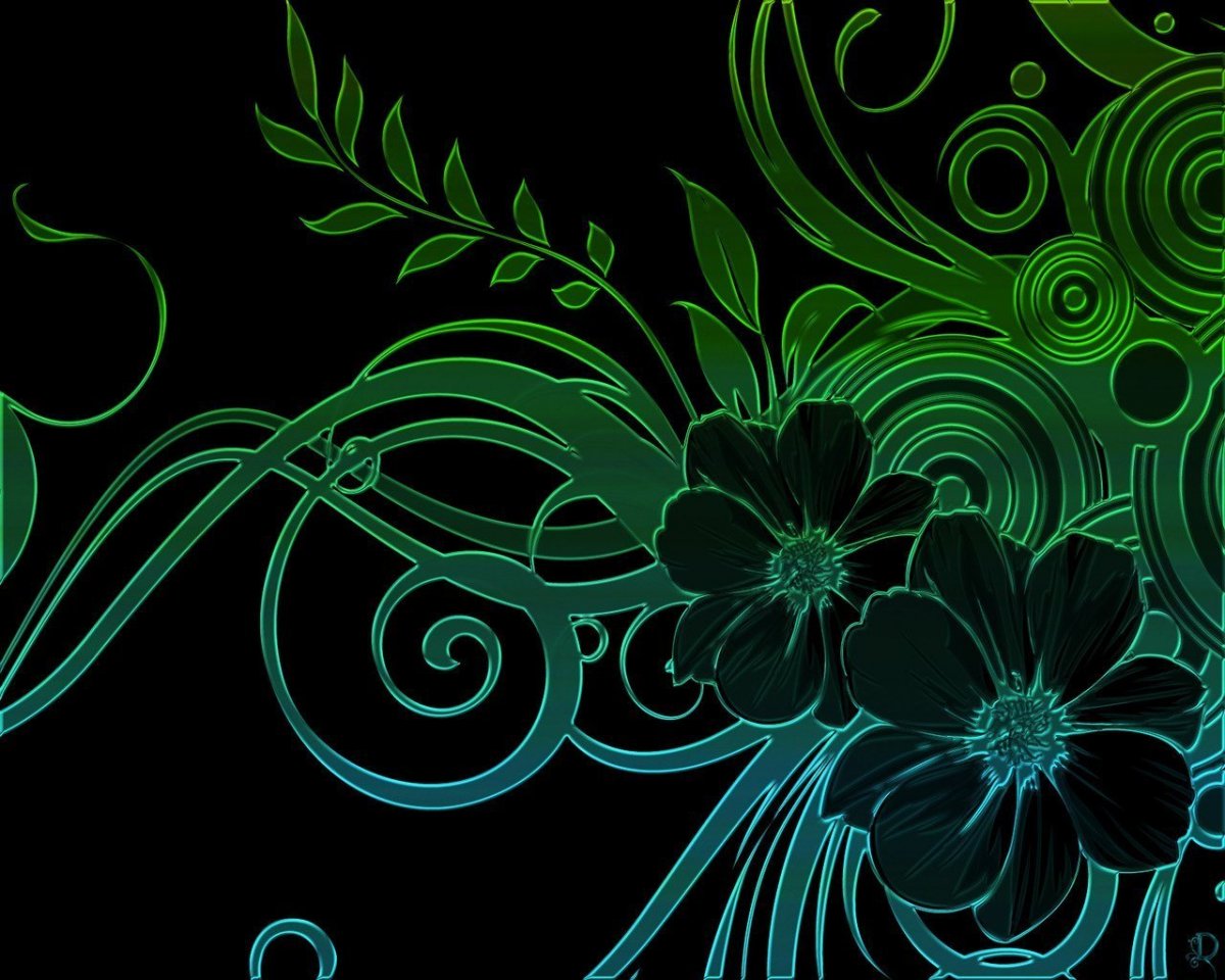 Зеленый узор на черном фоне