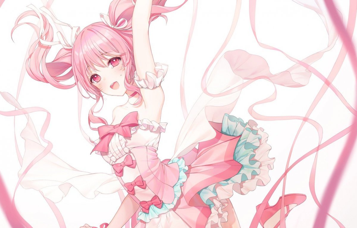 Аниме девочка в розовом платье