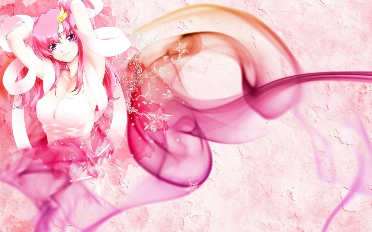 Яркие аниме обои на розовом фоне