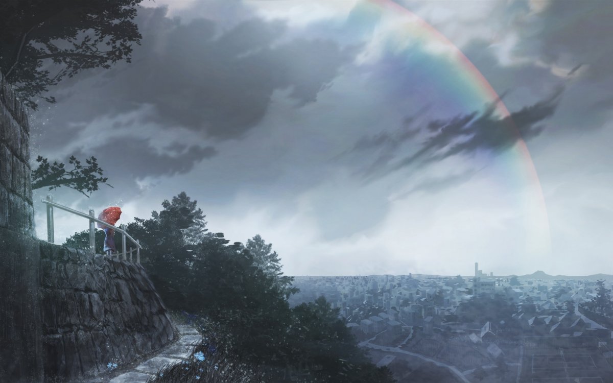 Аниме пейзаж дождь