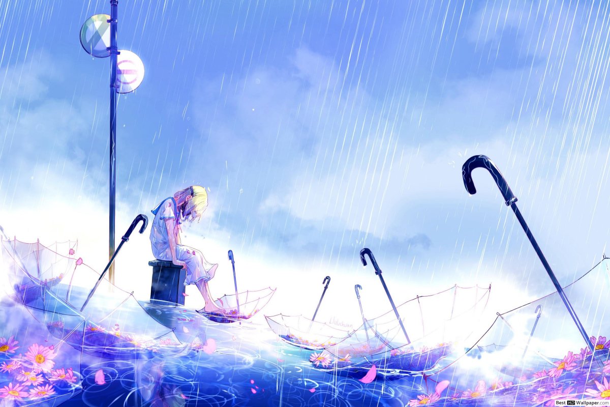 Атмосферные аниме арты дождь