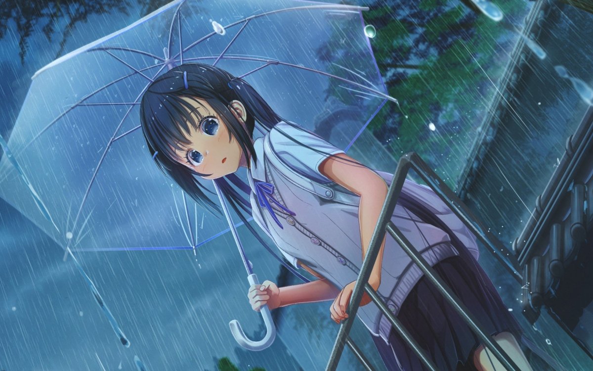 Аниме девушка под дождем