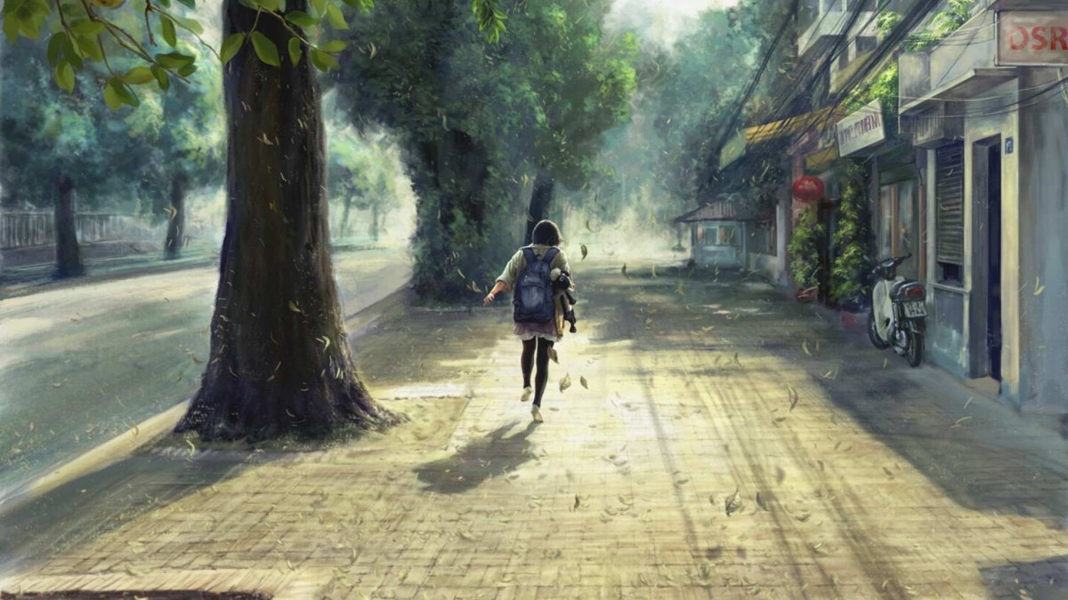 Аниме улица с людьми