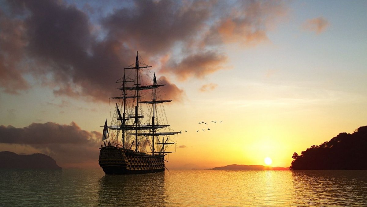 Парусный корабль на закате