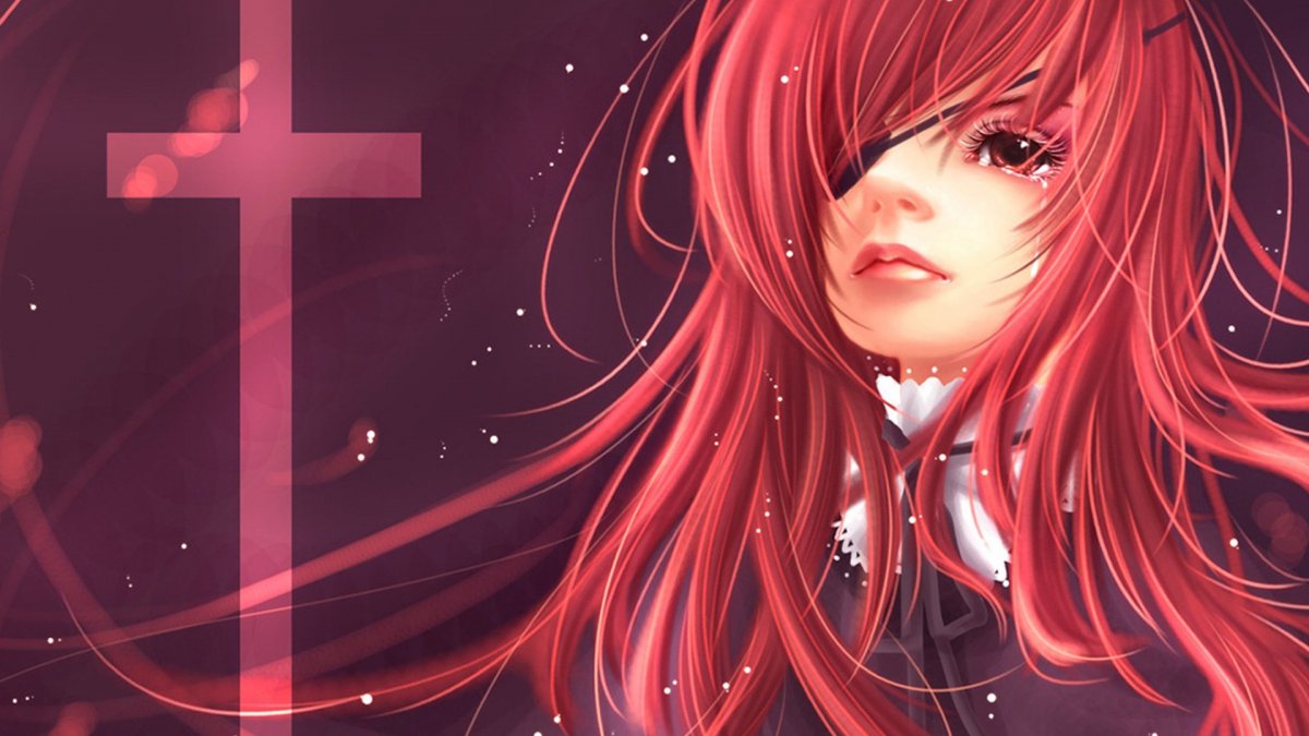 Аниме девочка с красными волосами