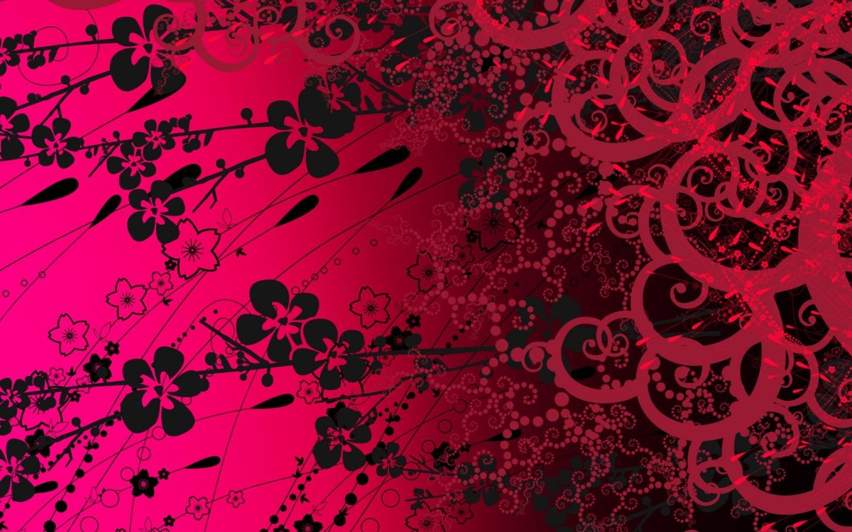 Розовые узоры на черном фоне