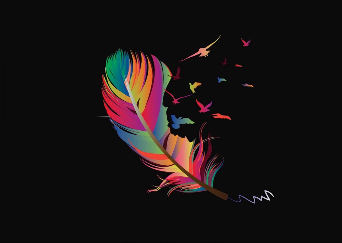 Обои черные с перьями